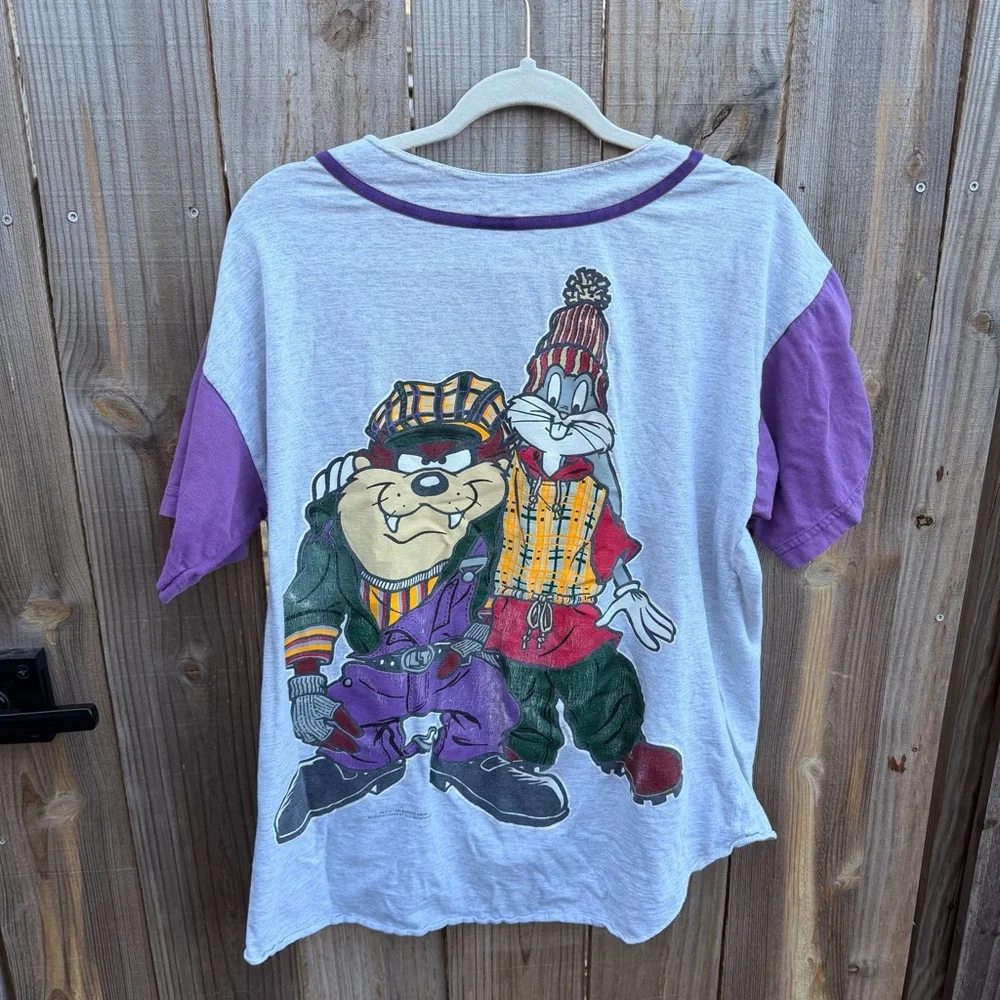 Vintage 1994 Looney Tunes Bugs Taz Sylvester Baseball Shirt Distressed Size L